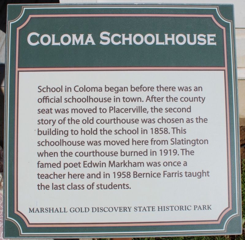 Coloma Schoolhouse Marker image. Click for full size.