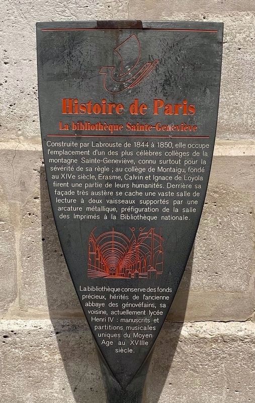 La Bibliothèque Sainte-Geneviève / The Saint Genevieve Library Marker. Click for full size. La Bibliothèque Sainte-Geneviève / The Saint Genevieve Library Marker image. Click for full size.