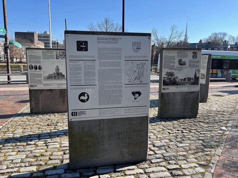 Religion and Government in the Early History of Cambridge side of the marker. Click for full size. Religion and Government in the Early History of Cambridge side of the marker image. Click for full size.