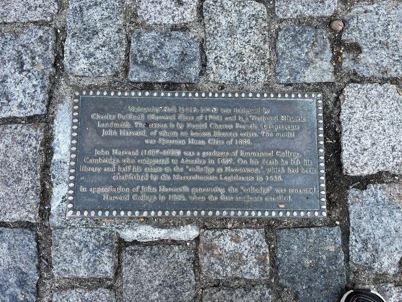 University Hall / John Harvard Marker. Click for full size. University Hall / John Harvard Marker image. Click for full size.