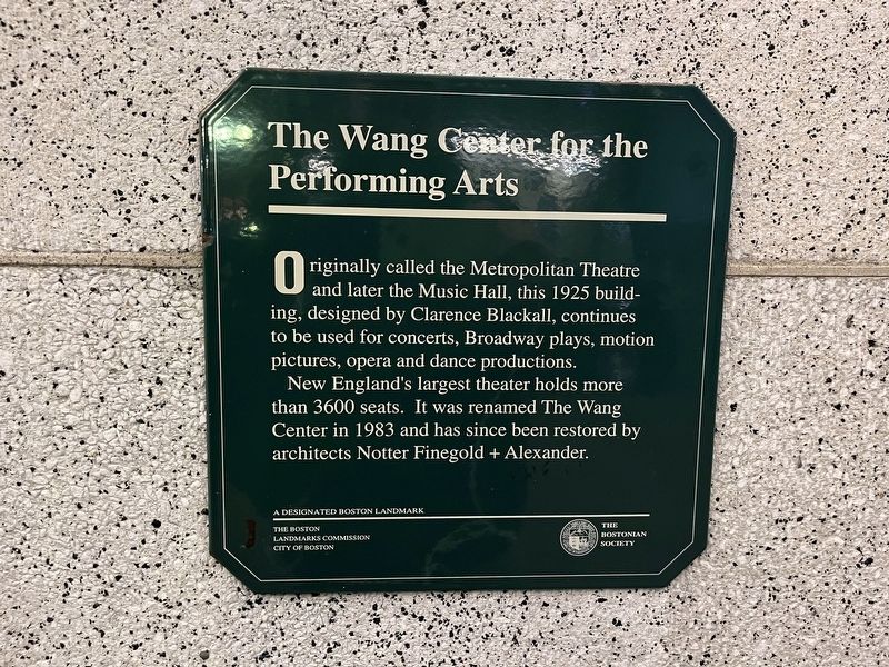 The Wang Center for the Performing Arts Marker image. Click for full size.