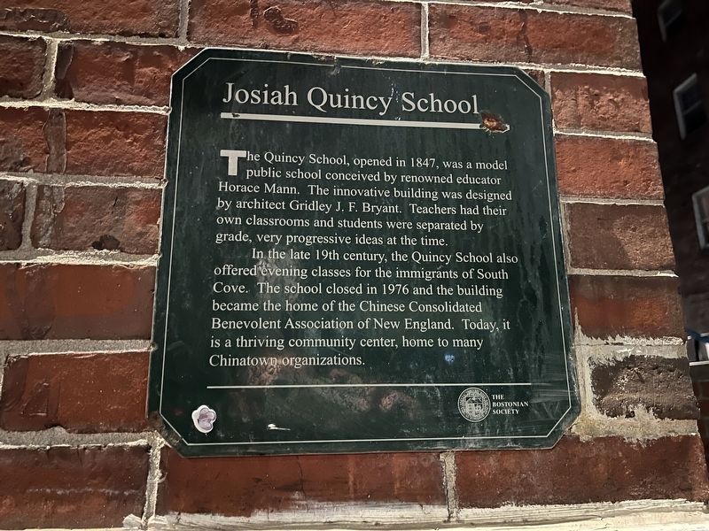 Josiah Quincy School Marker. Click for full size. Josiah Quincy School Marker image. Click for full size.
