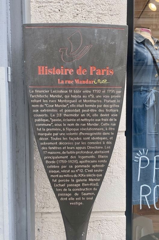 La rue Mandar Marker. Click for full size. La rue Mandar Marker image. Click for full size.