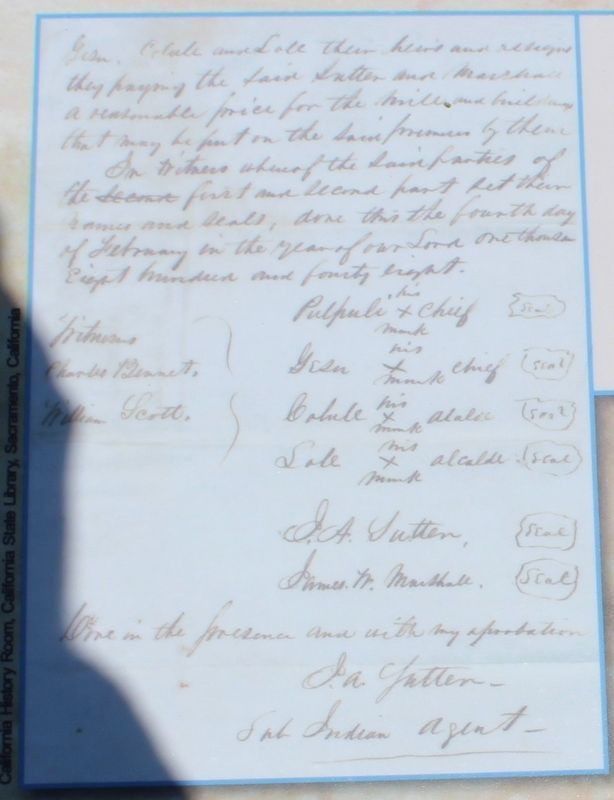 Written Document Between Sutter, Marshall, and the Nisenan. Click for full size. Written Document Between Sutter, Marshall, and the Nisenan image. Click for full size.
