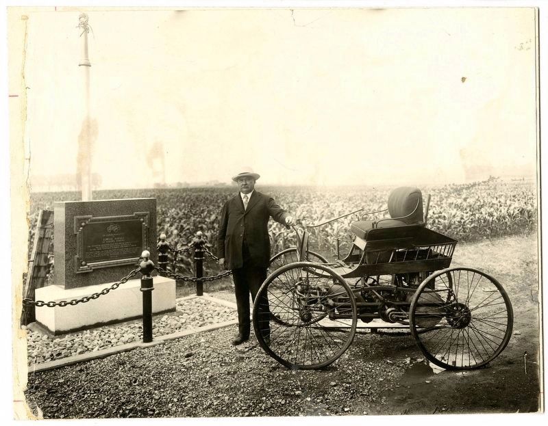 Elwood Haynes with car and historical marker image. Click for full size.