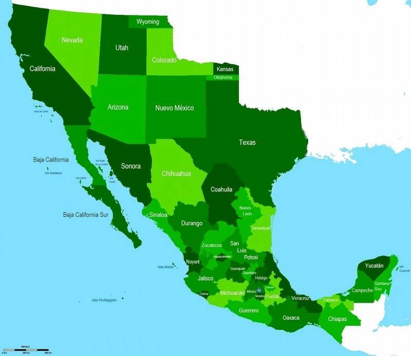 Today's State Boundaries Superimposed on Original Mexican Territory image. Click for full size.