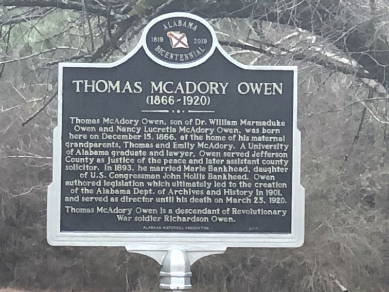 Thomas McAdory Owen Marker image. Click for full size.