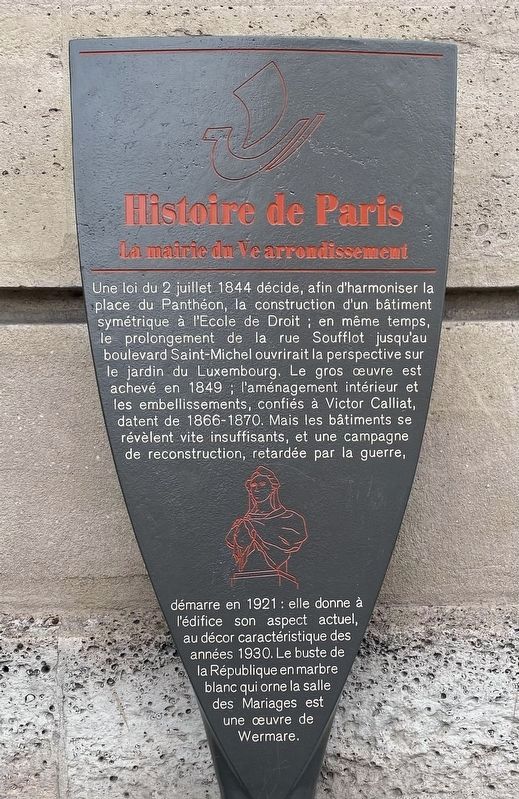 La Mairie du Ve Arrondissement / Fifth Arrondissement City Hall Marker image. Click for full size.