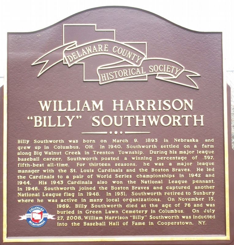William Harrison Billy Southworth Marker image. Click for full size.