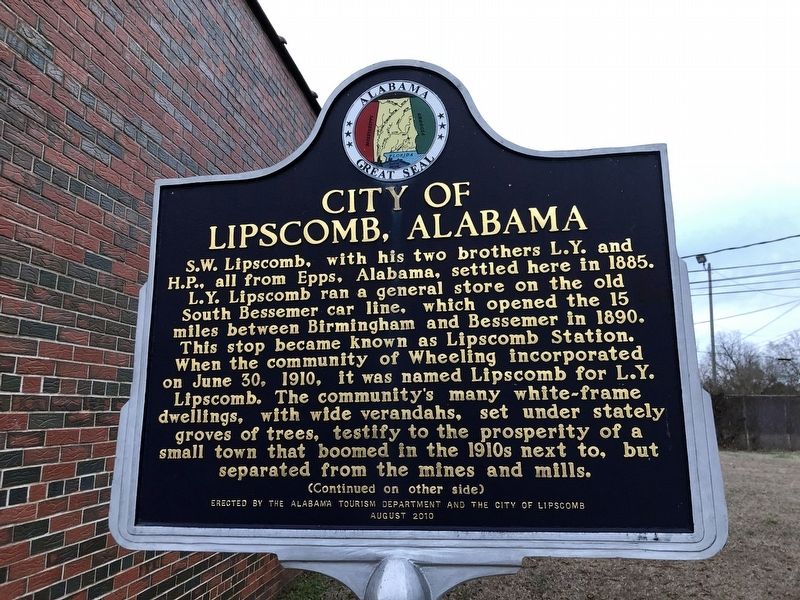 City of Lipscomb, Alabama Marker, Side One image. Click for full size.