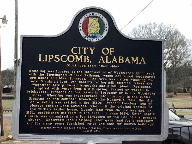 City of Lipscomb, Alabama Marker, Side Two image. Click for full size.
