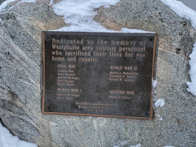 Westphalia Veterans Memorial Marker. Click for full size. Westphalia Veterans Memorial Marker image. Click for full size.
