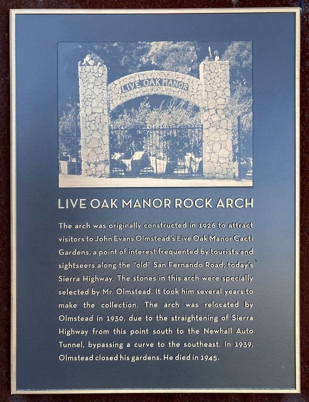 Live Oak Manor Rock Arch Marker. Click for full size. Live Oak Manor Rock Arch Marker image. Click for full size.
