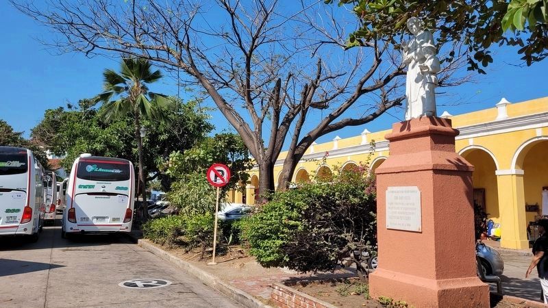 The San Juan Bosco Marker in front of the Plaza de las Bóvedas along the street. Click for full size. The San Juan Bosco Marker in front of the Plaza de las Bóvedas along the street image. Click for full size.