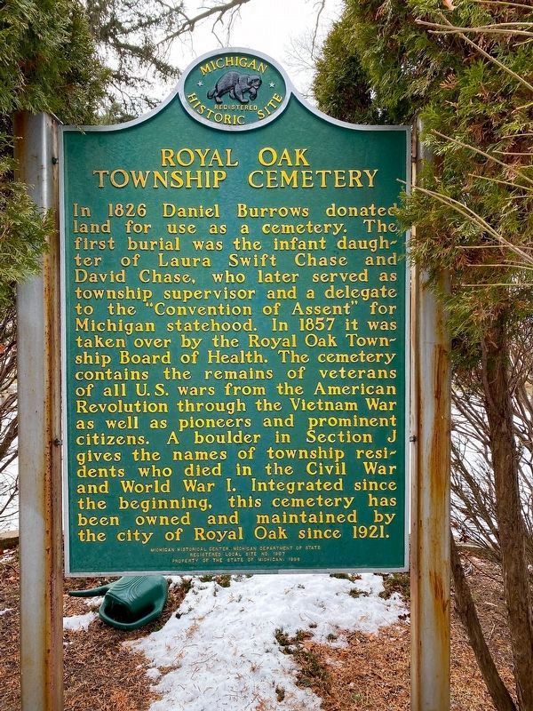 Royal Oak Township Cemetery Marker. Click for full size. Royal Oak Township Cemetery Marker image. Click for full size.