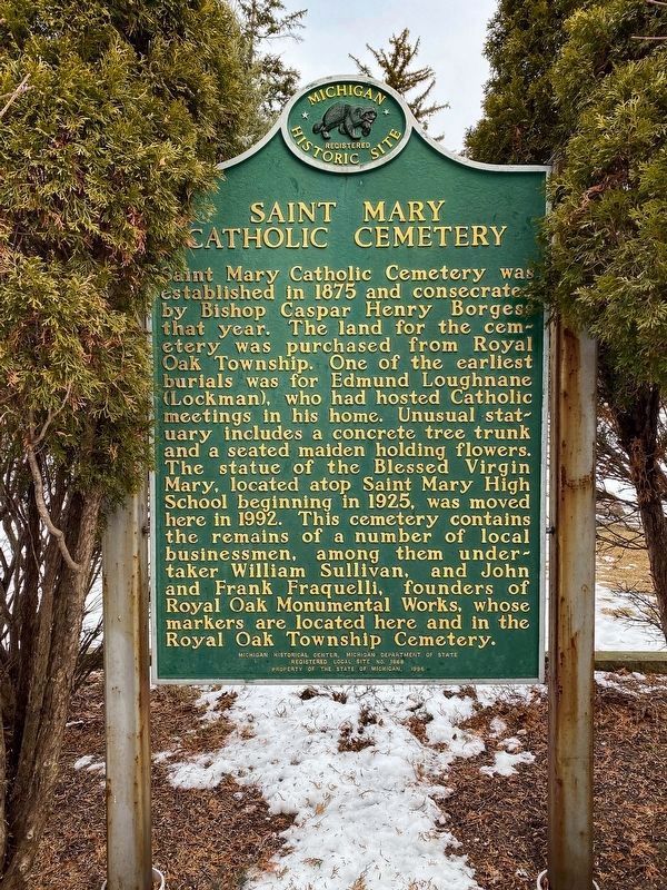 Saint Mary Catholic Cemetery Marker. Click for full size. Saint Mary Catholic Cemetery Marker image. Click for full size.