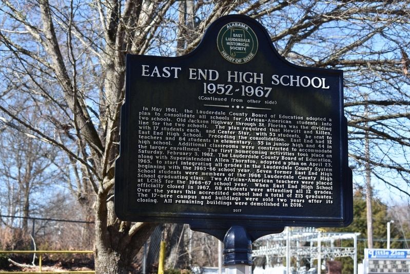 East End High School Marker, Side Two image. Click for full size.