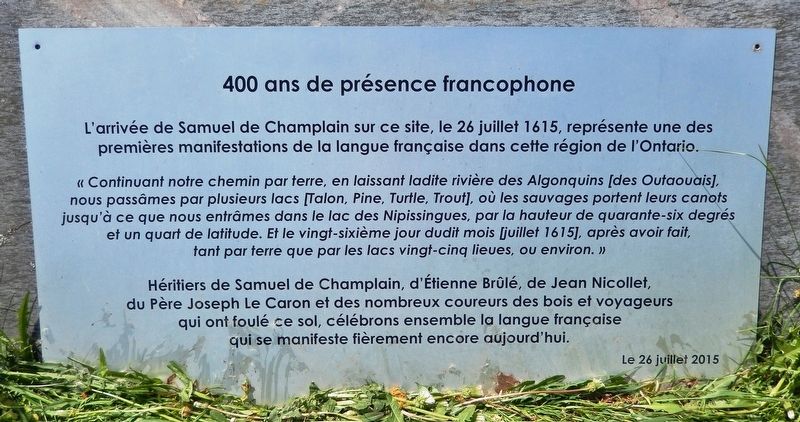 400 ans de prsence francophone Marker image. Click for full size.