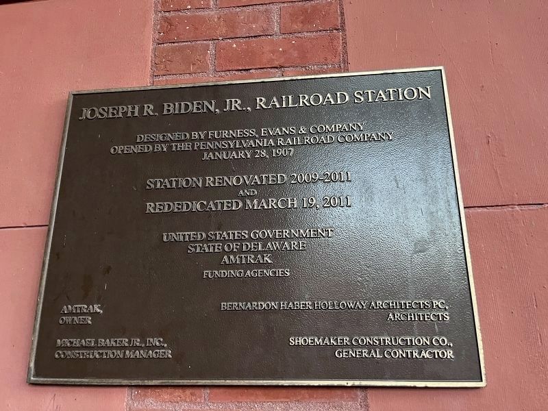 Joseph R. Biden, Jr., Railroad Station Marker image. Click for full size.