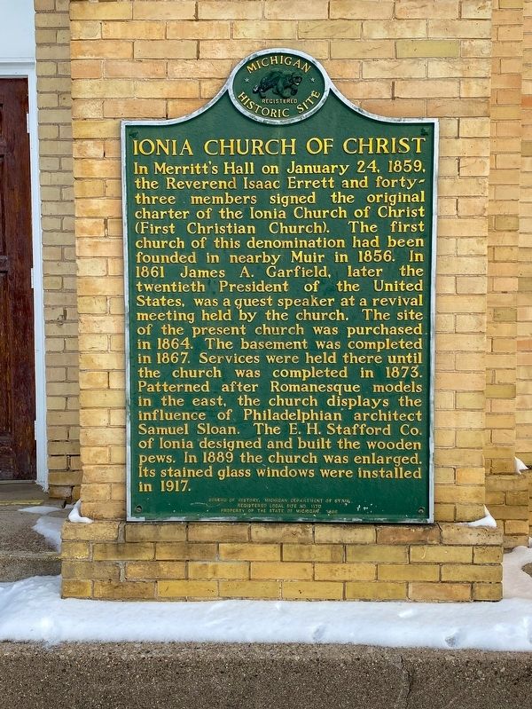 Ionia Church of Christ Marker. Click for full size. Ionia Church of Christ Marker image. Click for full size.