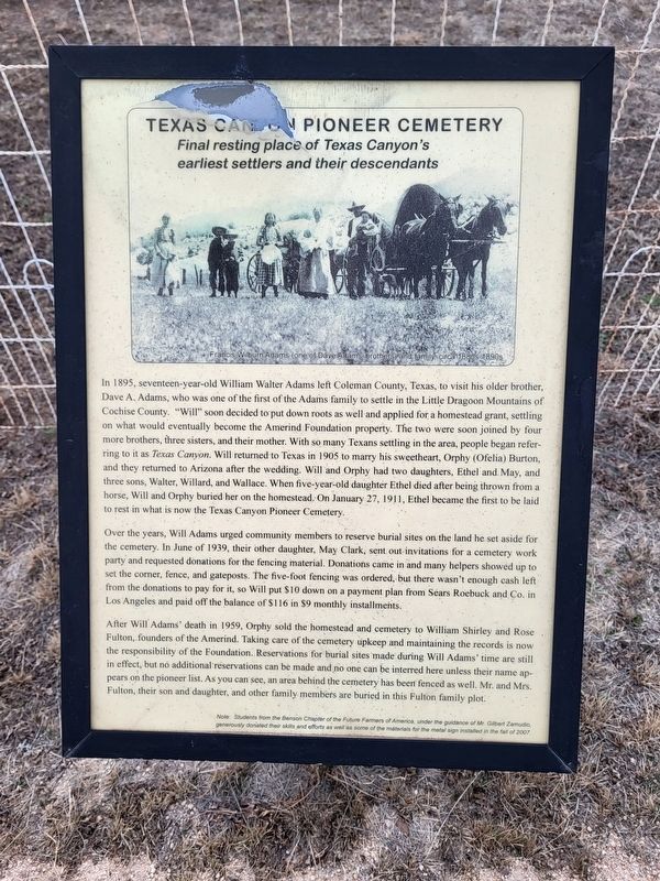 Texas Canyon Pioneer Cemetery Marker image, Touch for more information