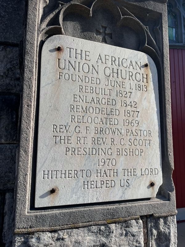 Cornerstone from Mother Africa Union church at 812 North Franklin Street image. Click for full size.