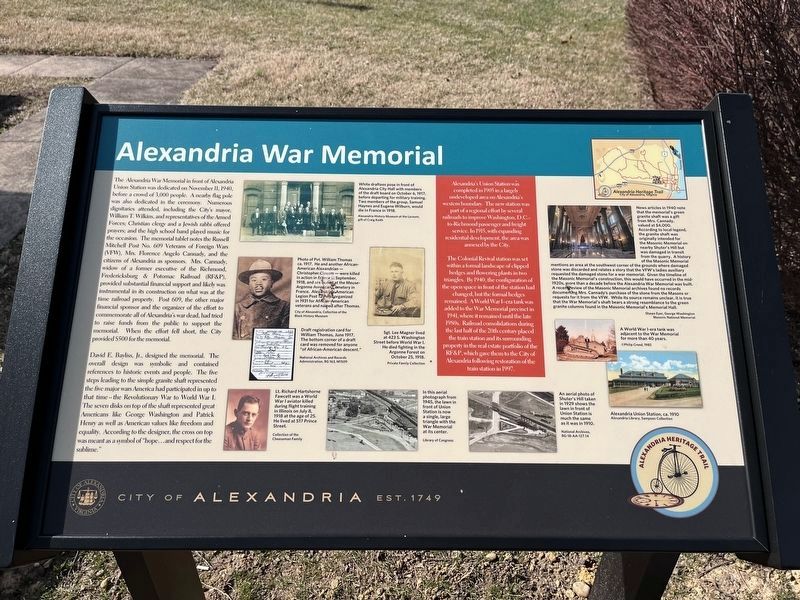 Alexandria War Memorial Marker. Click for full size. Alexandria War Memorial Marker image. Click for full size.