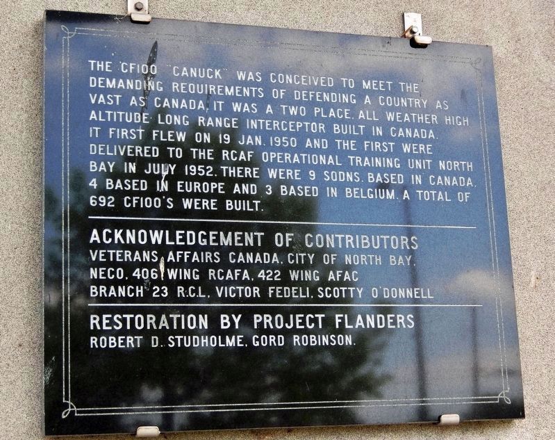 CF100 Canuck Marker<br>(<i>west side of memorial</i>). Click for full size. CF100 Canuck Marker<br>(<i>west side of memorial</i>) image. Click for full size.