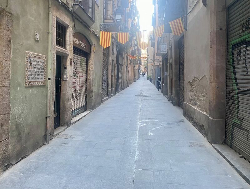 Carrer de les Moles / Grinders Street Marker - wider view image. Click for full size.