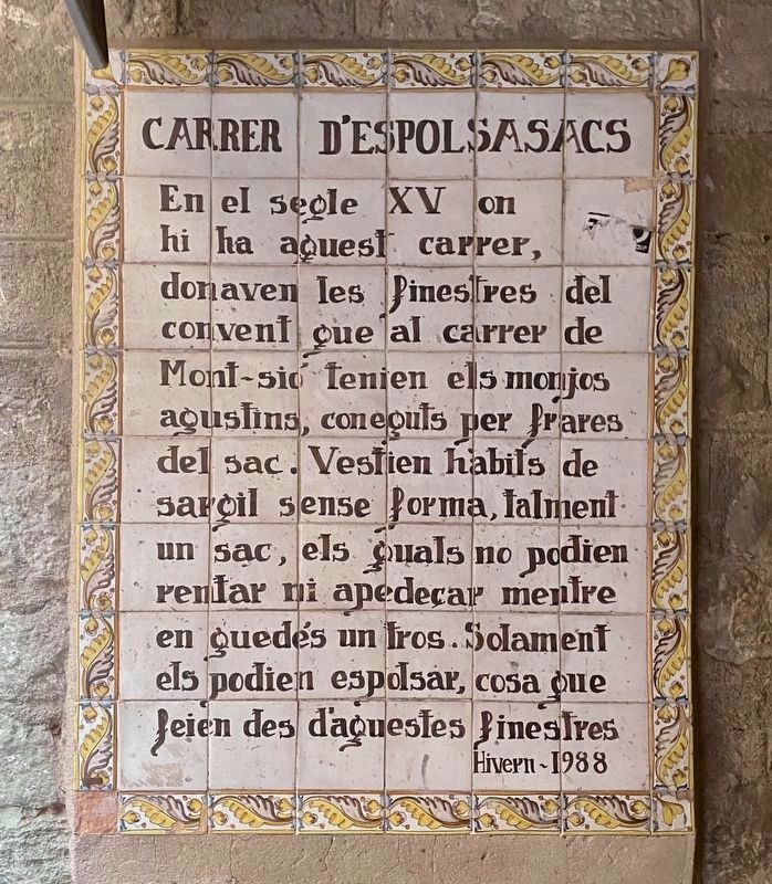 Carrer d�Espolsasacs / Dusty Sacks Street Marker image. Click for full size.