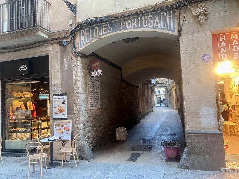 Carrer d�Espolsasacs / Dusty Sacks Street Marker - wide view image. Click for full size.