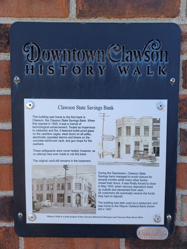 Clawson State Savings Bank Marker image. Click for full size.