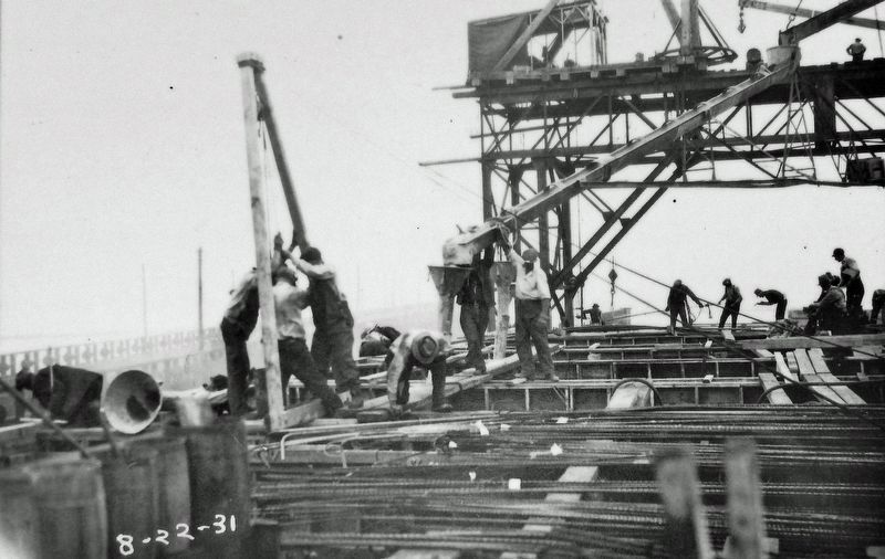 Marker detail: Lower Harbor Dock Construction  1931 image. Click for full size.