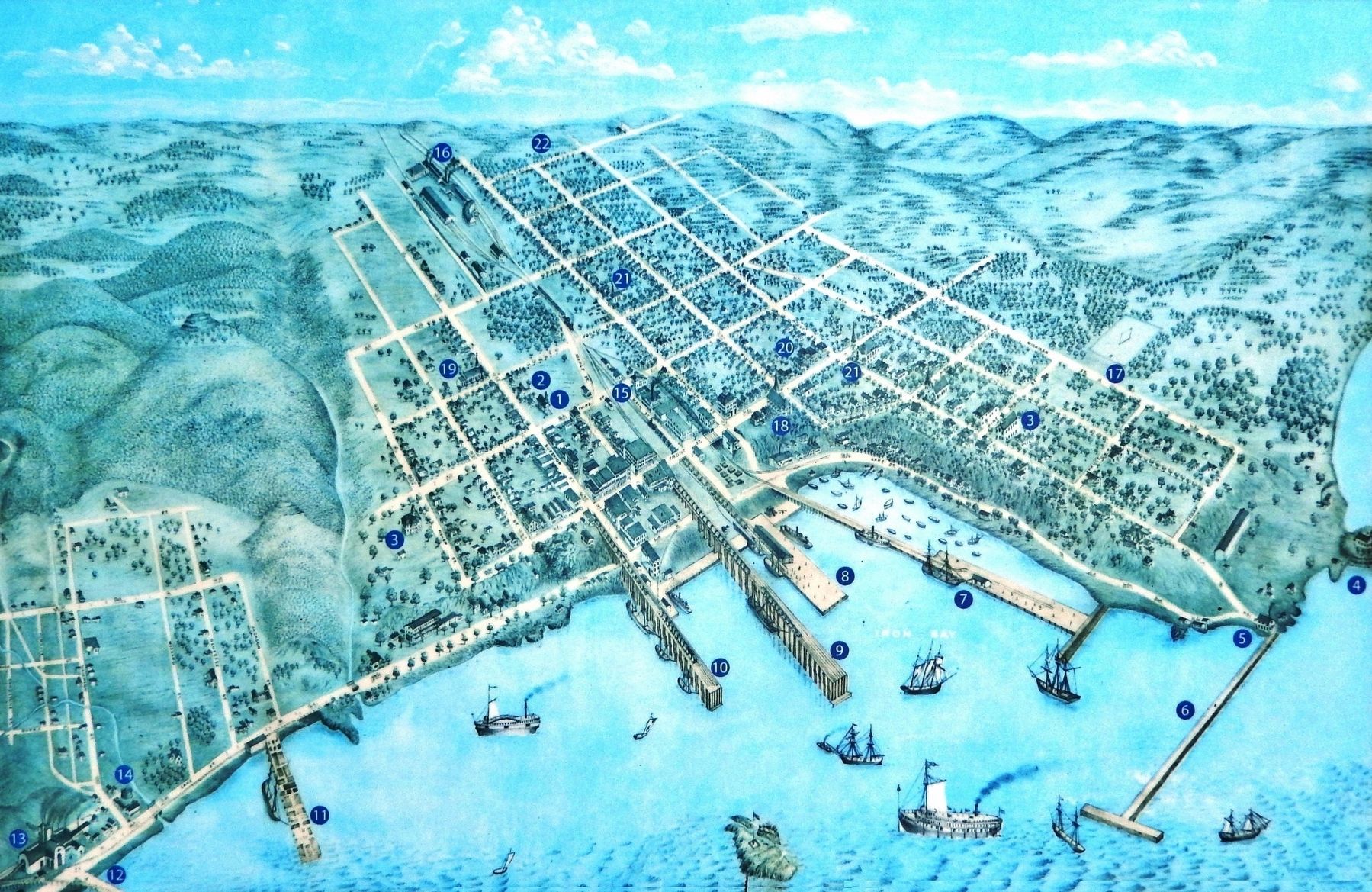 Marker detail: Birds Eye View of Marquette  1871 image. Click for full size.