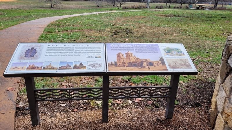 The San Antonio Missions World Heritage Site Marker is the marker on the left of the two markers image. Click for full size.