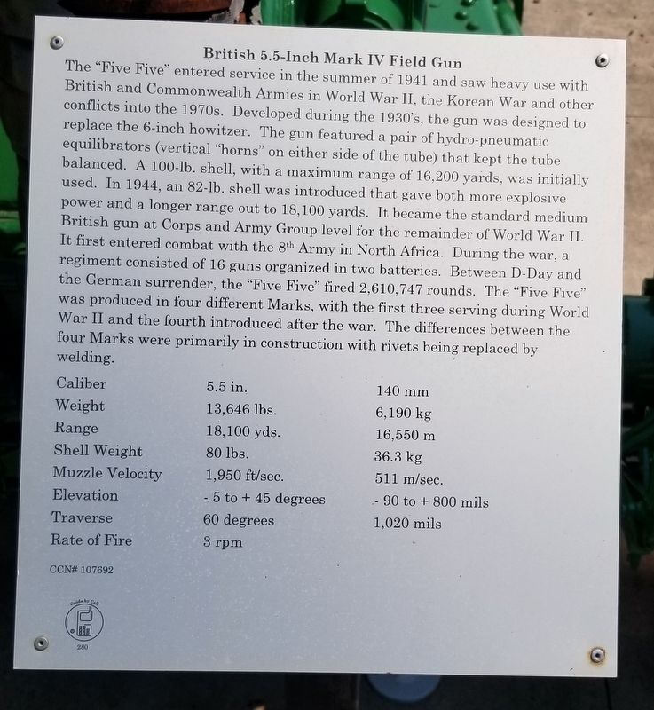 British 5.5-Inch Mark IV Field Gun Marker image. Click for full size.