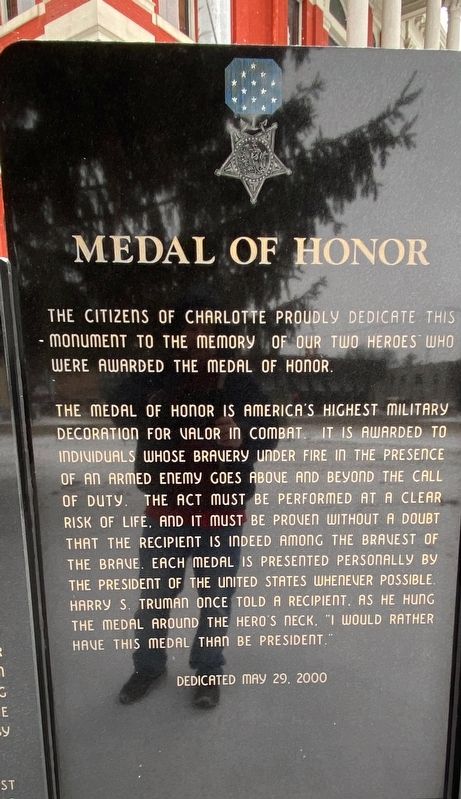 Charlotte Medal of Honor Memorial Marker image. Click for full size.