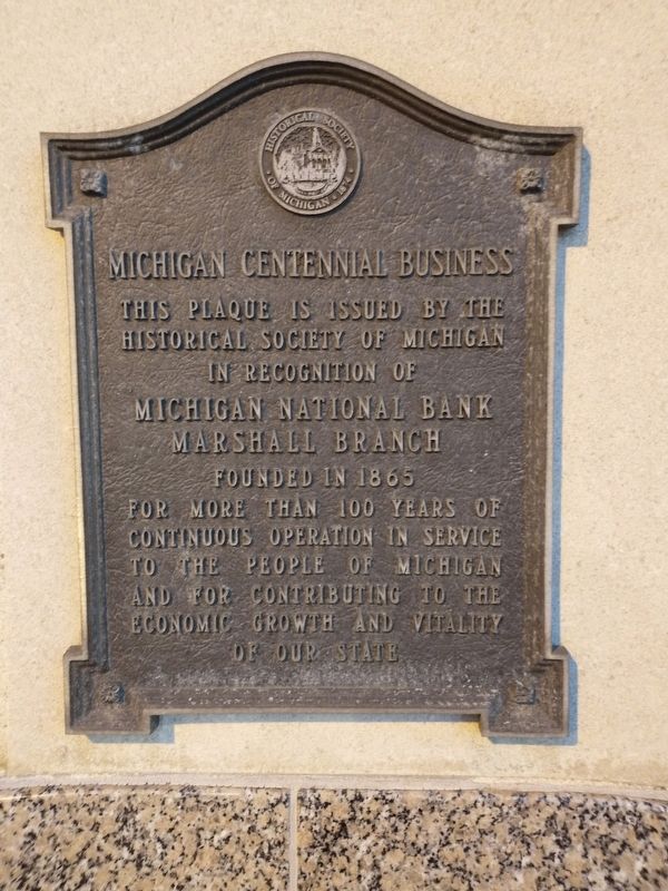 Michigan National Bank Marshall Branch Marker image. Click for full size.