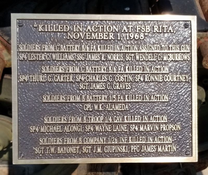 "Killed in Action at FSB Rita, November 1, 1968" Marker image. Click for full size.
