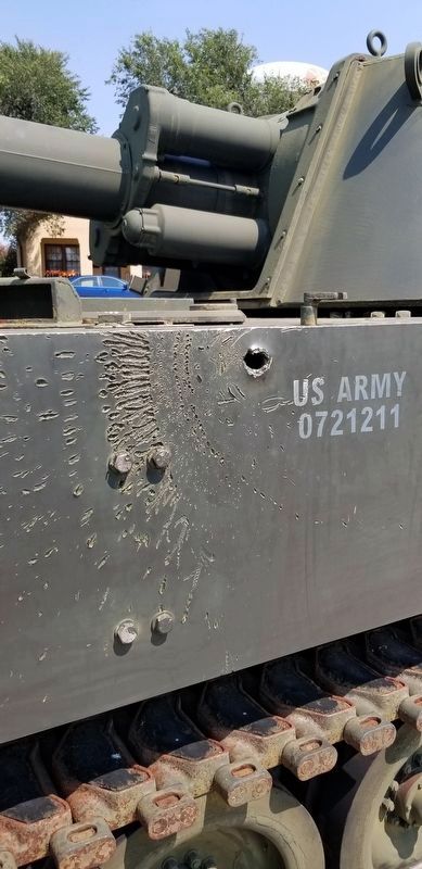 Damage to the M109 Howitzer Gun from RPG image. Click for full size.