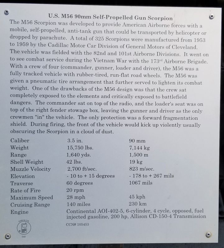U.S. M56 90mm Self-Propelled Gun Scorpion Marker image. Click for full size.