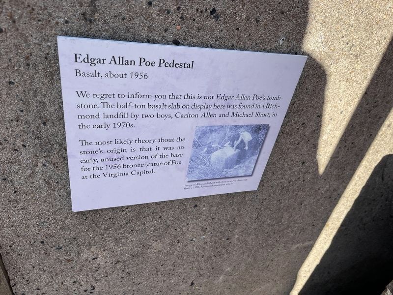 Edgar Allan Poe Pedestal Marker. Click for full size. Edgar Allan Poe Pedestal Marker image. Click for full size.