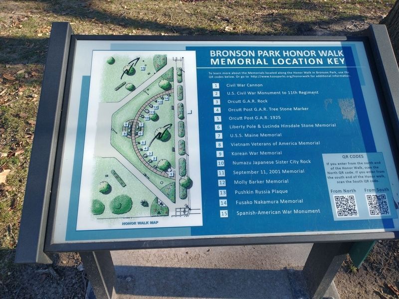 Bronson Park Honor Walk Key Panel. Click for full size. Bronson Park Honor Walk Key Panel image. Click for full size.