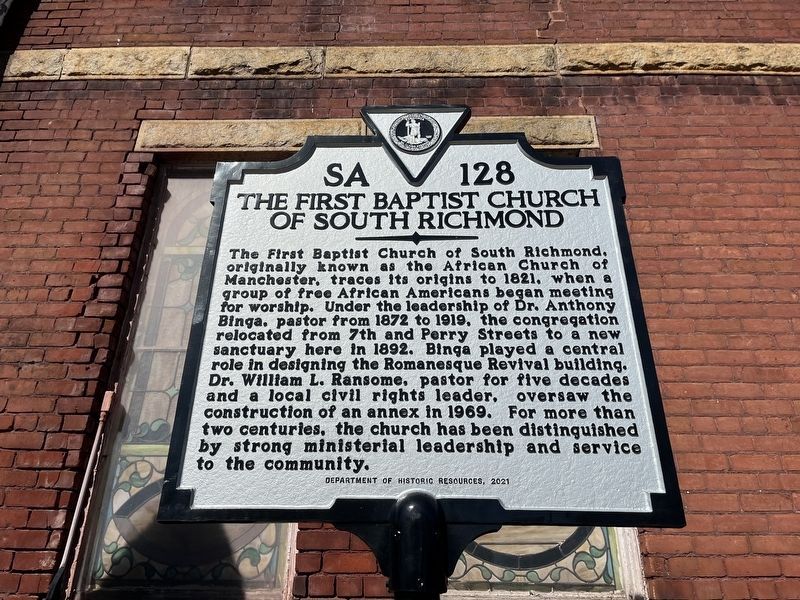 The First Baptist Church of South Richmond Marker image. Click for full size.