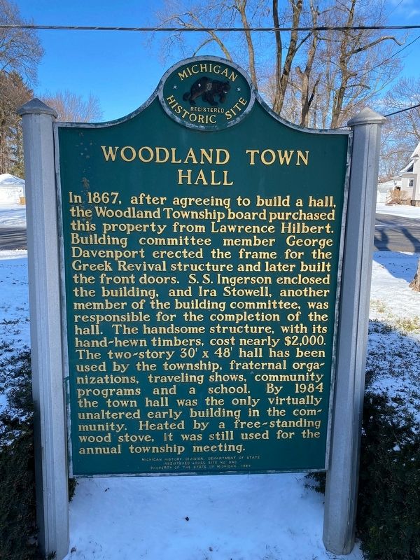Woodland Town Hall Marker image. Click for full size.