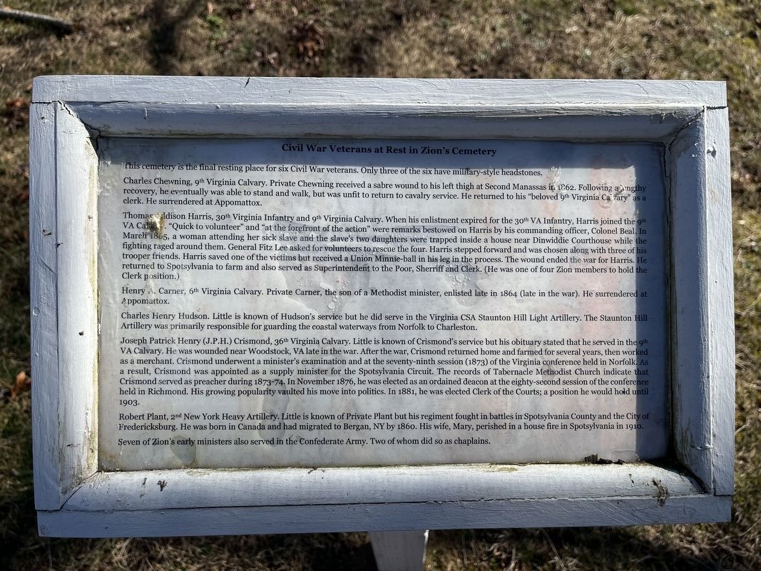 Civil War Veterans at Rest in Zion's Cemetery Marker image. Click for full size.