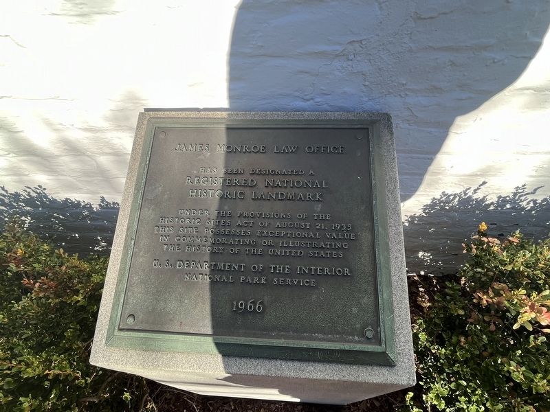 National Historic Landmark plaque for the James Monroe Law Office image. Click for full size.
