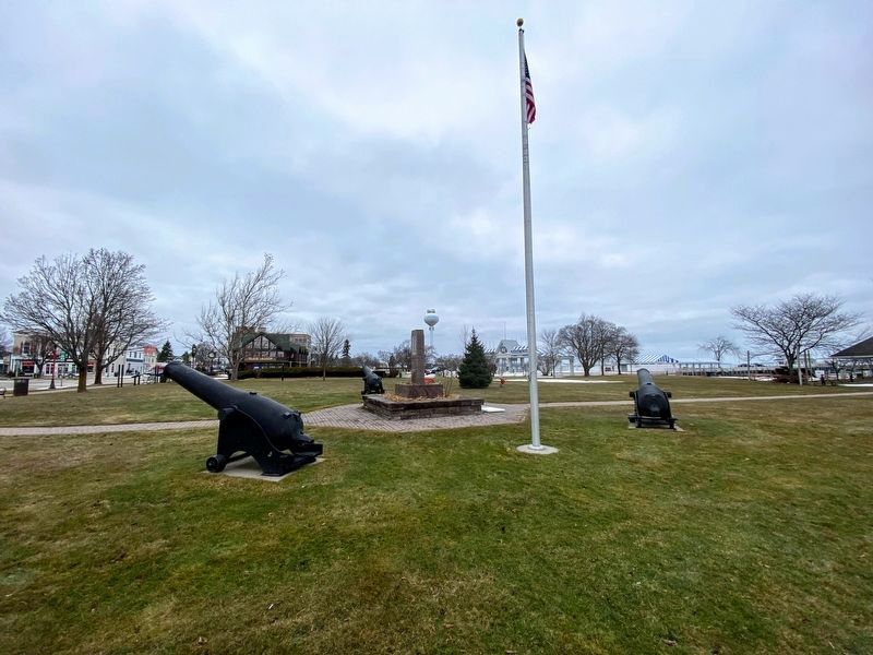 Mackinaw's Veterans Memorial and Civil War Dahlgren Cannons. Click for full size. Mackinaw's Veterans Memorial and Civil War Dahlgren Cannons image. Click for full size.