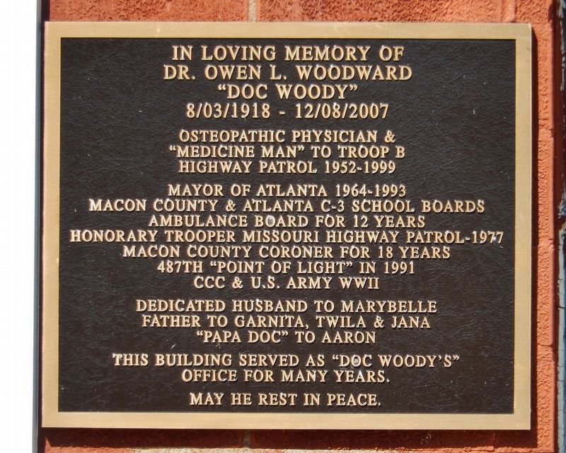Dr. Owen L. Woodward Marker image. Click for full size.