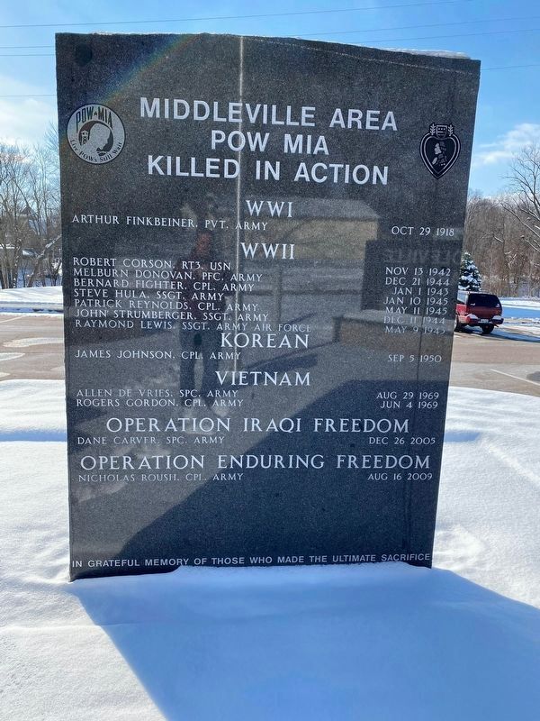 Middleville Area POW MIA Killed in Action Memorial Marker. Click for full size. Middleville Area POW MIA Killed in Action Memorial Marker image. Click for full size.